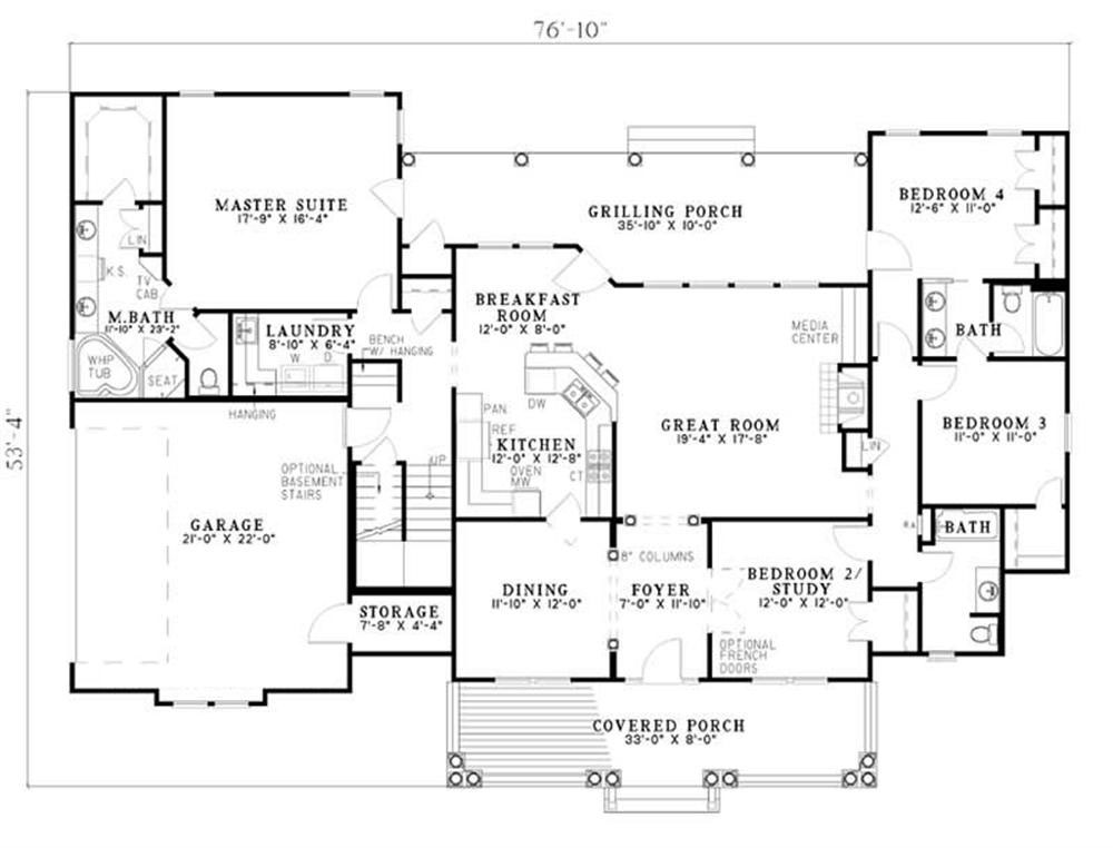 Floor Plan First Story of Country Plan #153-1224